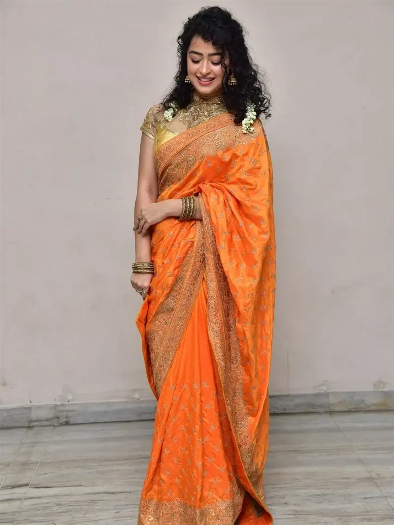 Actress Apsara Rani in Orange Saree at Talakona Movie Launch